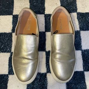 Gold slide on shoes